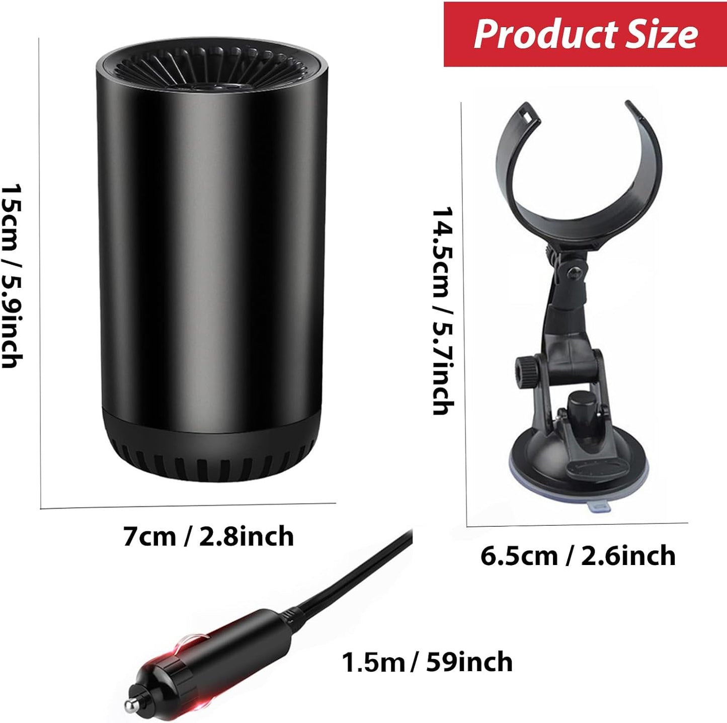 Asign 12V مزيل ضباب الزجاج الأمامي للسيارة سريع التسخين - سخان ومزيل ضباب محمول مع حامل لاصق