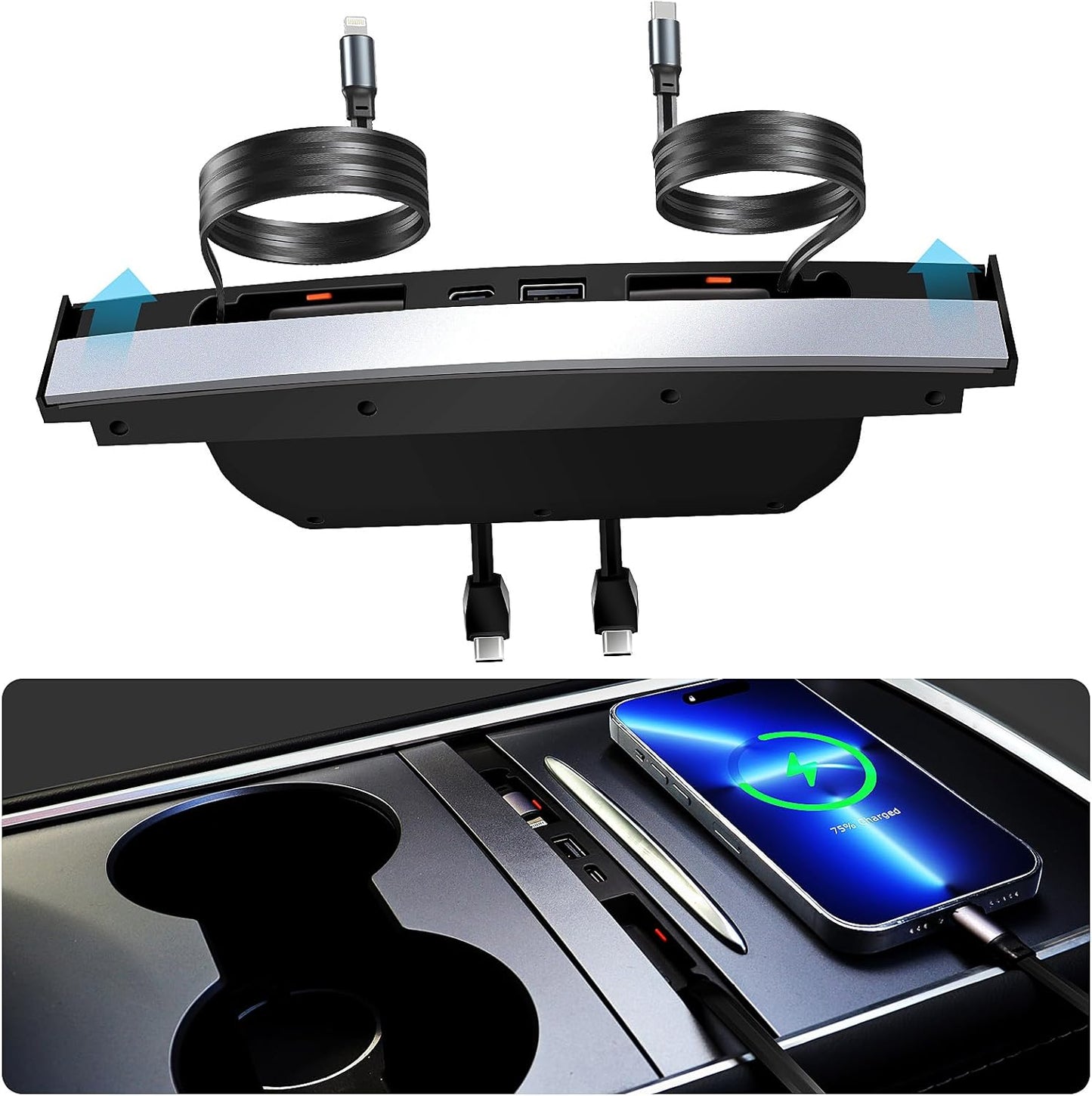 2026 Upgrade Center Console 65W USB Charger Hub for Tesla Model 3 /Y