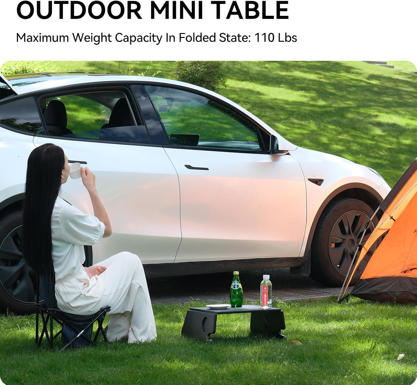 Ctmods Foldable Desk Food Tray (Carbon Edition) for Tesla Model Y/3/S/X- Upgraded Table with Support Leg for Dining, in-Car Work, Travel and Outdoor