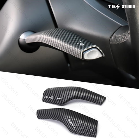 Model Y/3 Real Carbar Steering Lever Trim Cover with Gear Shift Cover Tesstudio