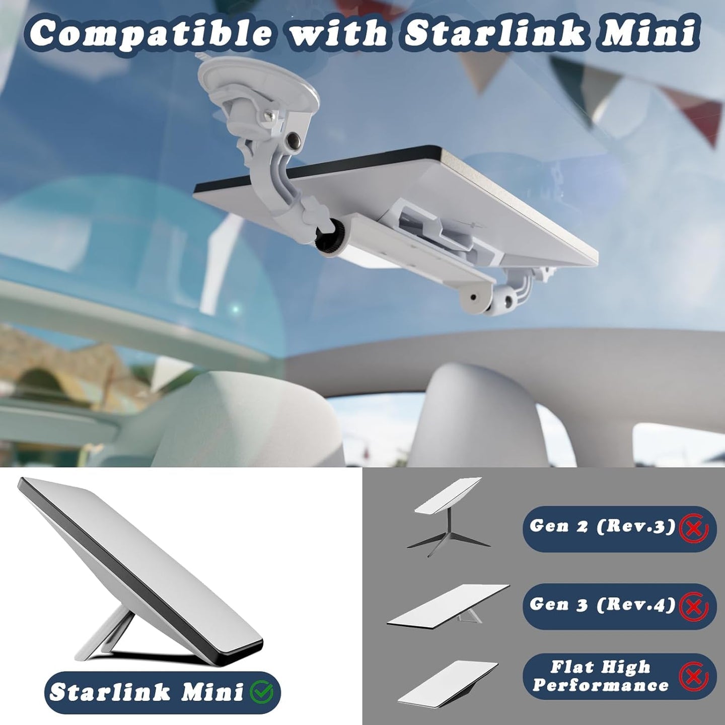 Starlink Mini Mount 360° Adjustable Suction Cup Car Mount Super Strong Suction & Ready to Use, Perfect for Car/RV/Boat/Truck and Marine