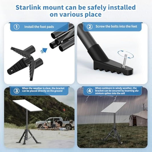 Portable tripod raising Starlink Mini above a heat-soaked surface for better airflow