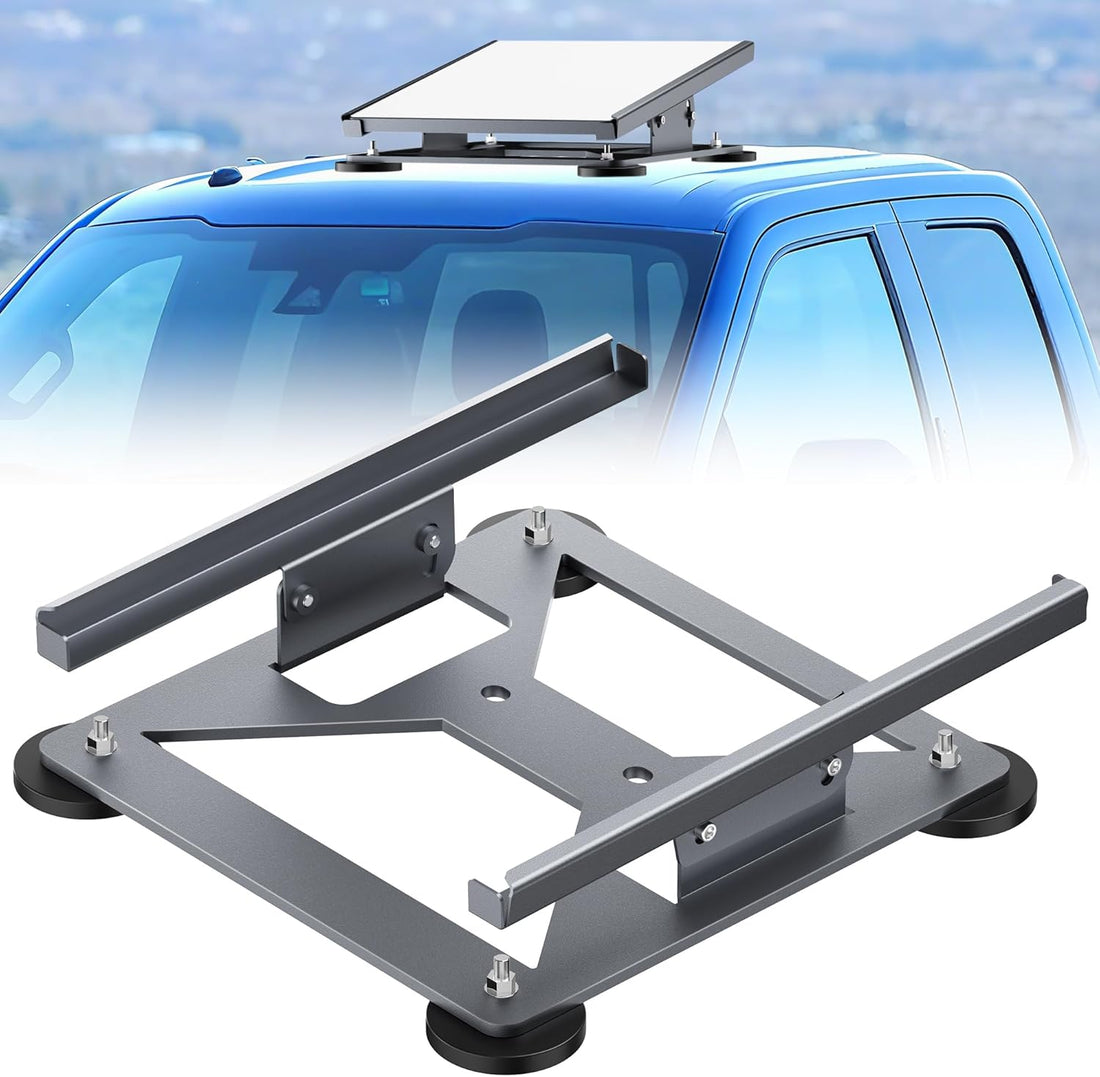 Starlink Mini magnetic mount for checking fit on a clean steel vehicle surface