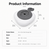 All-in-one cable storage hub CR15 with 158 mm body, DC 5521 input and Type-C output information