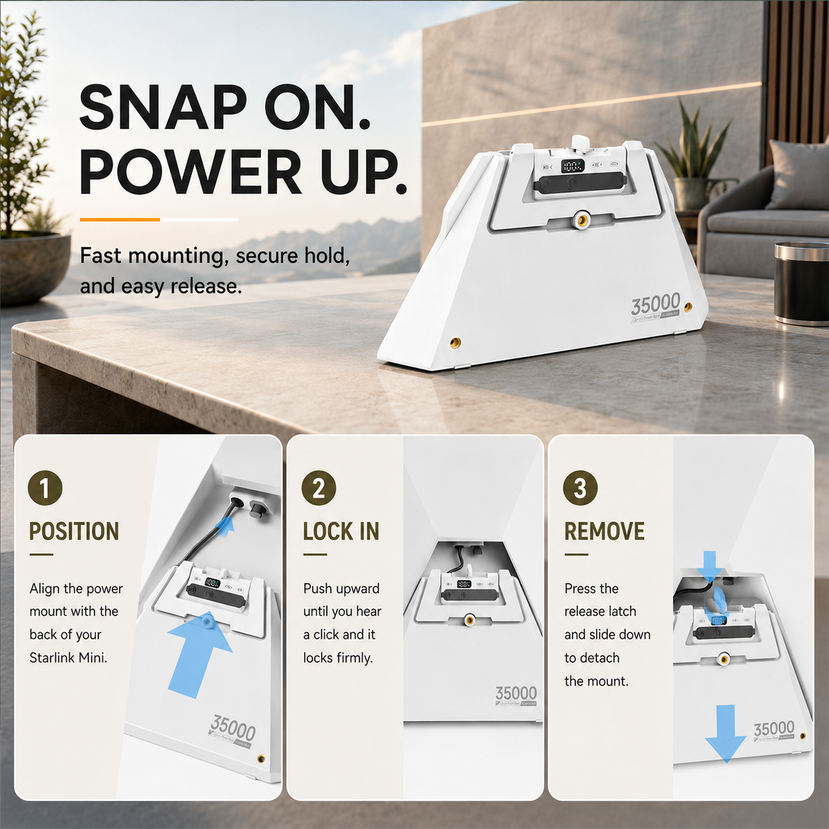 Starlink Mini Snap-Fit Travel Battery V4 - 129Wh/35,000mAh, LCD Display, Up to 8 Hours Runtime