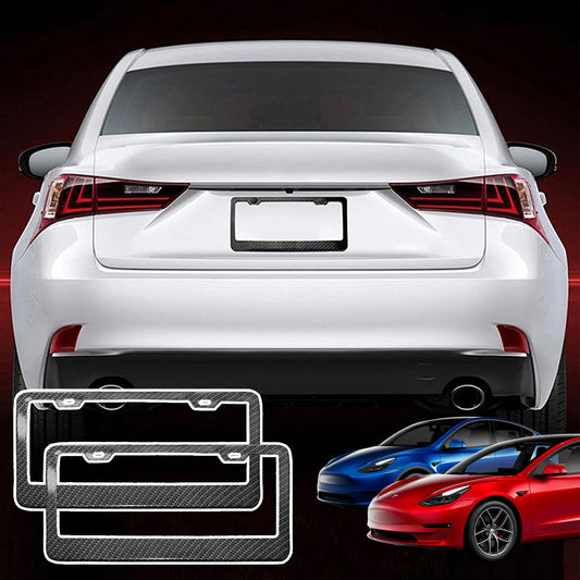 Carbon Fiber License Plate Frame Front & Rear Holder Compatible with Model 3/ Y/S / X | CTmods®