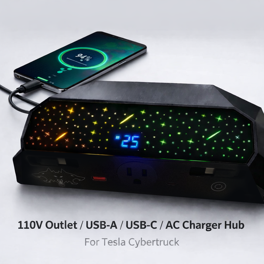 USB Ports Charger Hub 2.0 With 110V AC Outlet/Retractable Cables For Tesla Cybertruck