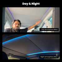 Tesla Model Y Juniper Power Sunshade Voice-Controlled Electric Sunshade With Ambient Lighting Tesla Interior Accessories Tesstudio®