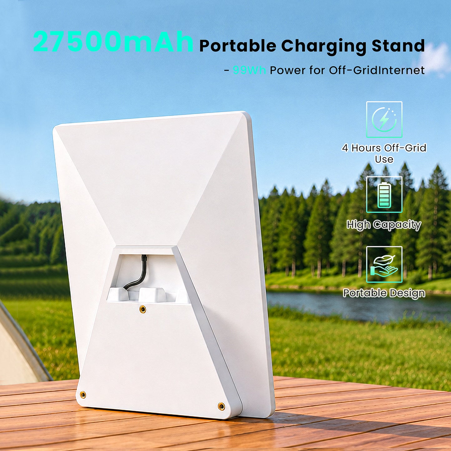 Starlink Mini 27500mAh 99Wh portable charging stand for off-grid camping and RV internet
