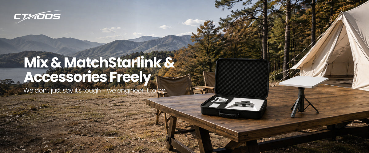 Mix and match Starlink mounts and accessories for outdoor use.
