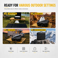 Product display for a portable setup suitable for various outdoor settings including lakeside, forest, RV, and snow mountain camping.