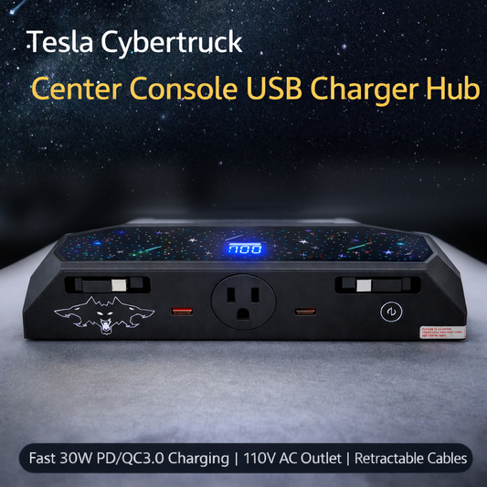 USB Ports Charger Hub 2.0 With 110V AC Outlet/Retractable Cables For Tesla Cybertruck