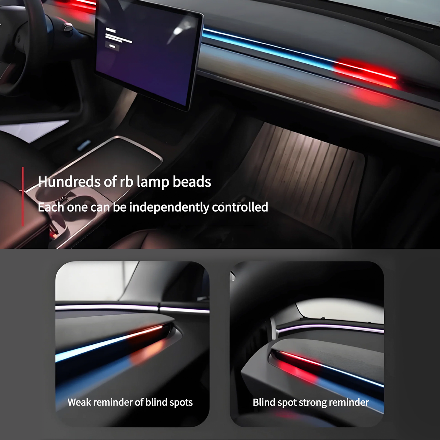 BSD 2.0 Blind Spot Warning System For Tesla Model 3 Highland / Y Juniper/Cybertruck Ambient Lighting
