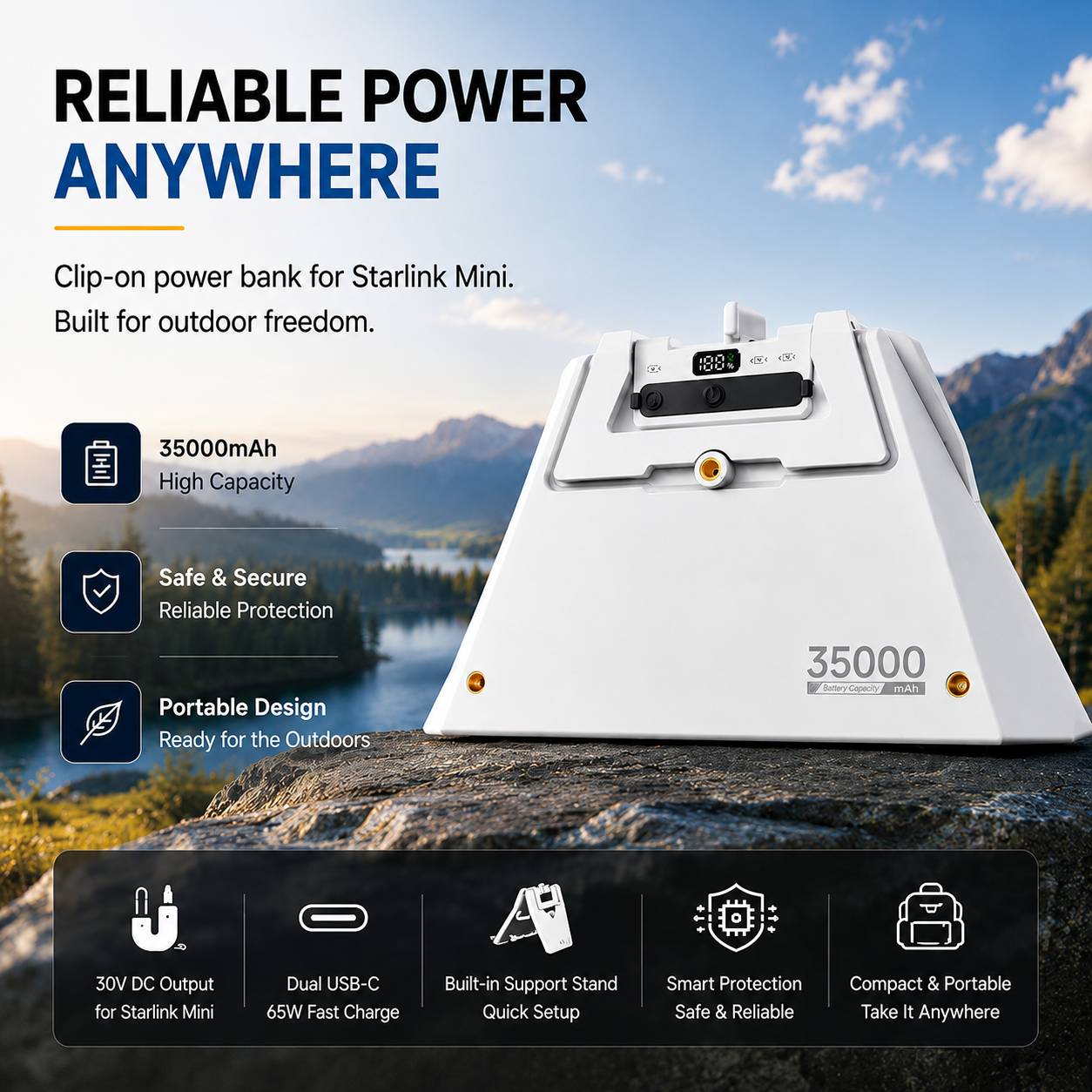 Starlink Mini Snap-Fit Travel Battery V4 - 129Wh/35,000mAh, LCD Display, Up to 8 Hours Runtime