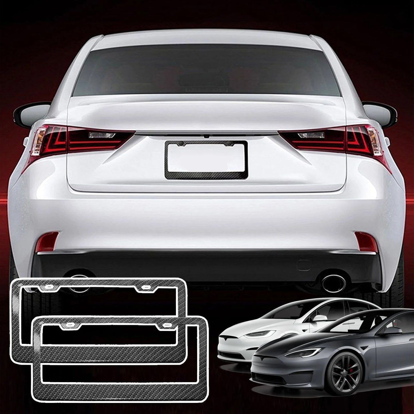 Carbon Fiber License Plate Frame Front & Rear Holder Compatible with Model 3/ Y/S / X | CTmods®