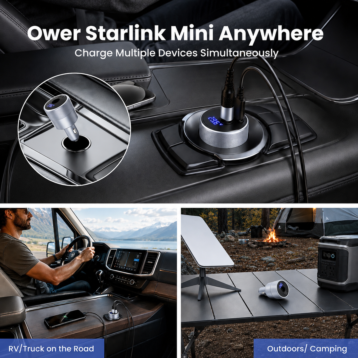 Starlink Mini 12V/24V Car Charger with USB-C - 30V 2A Output