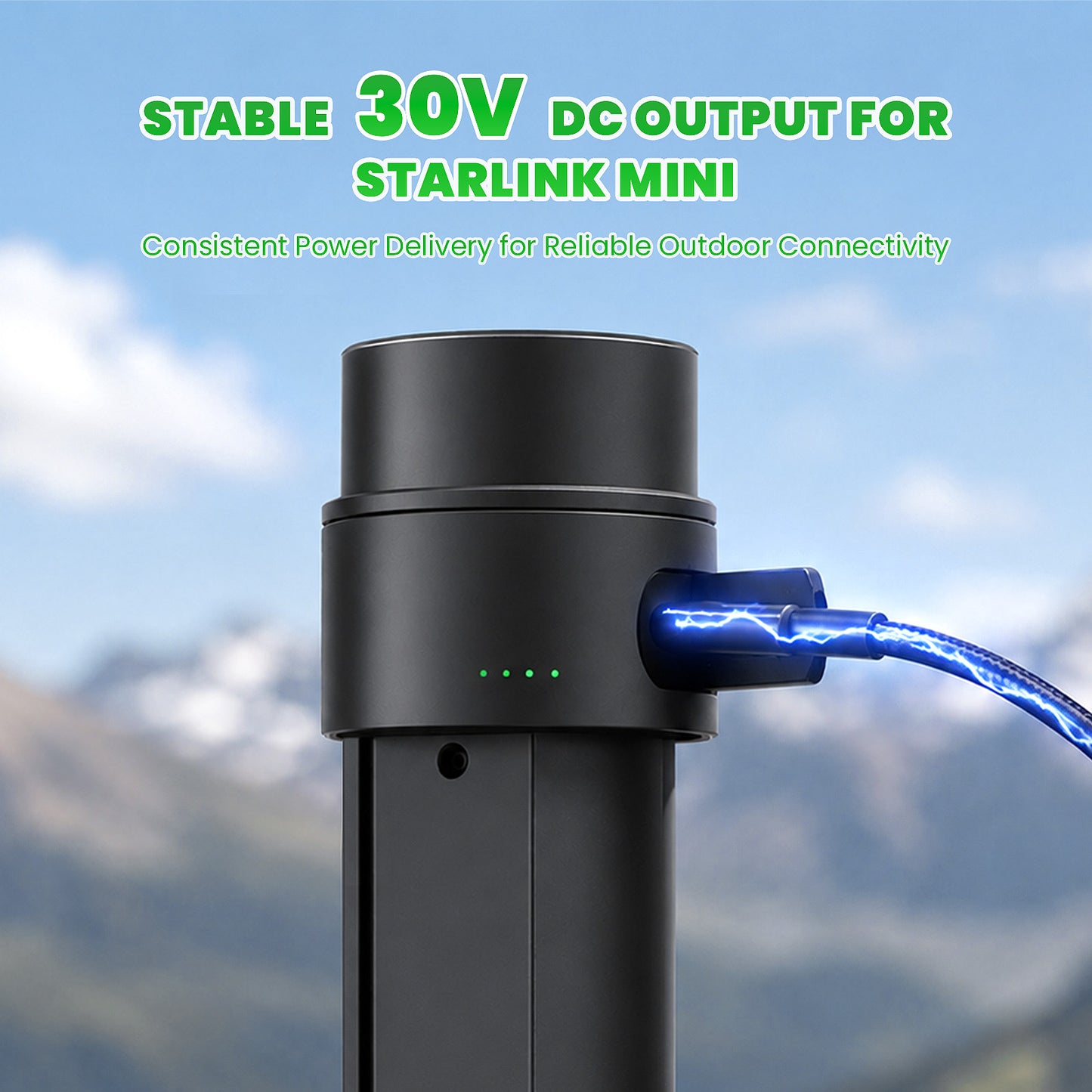Starlink Mini battery tripod mount with stable 30V DC output for outdoor connectivity