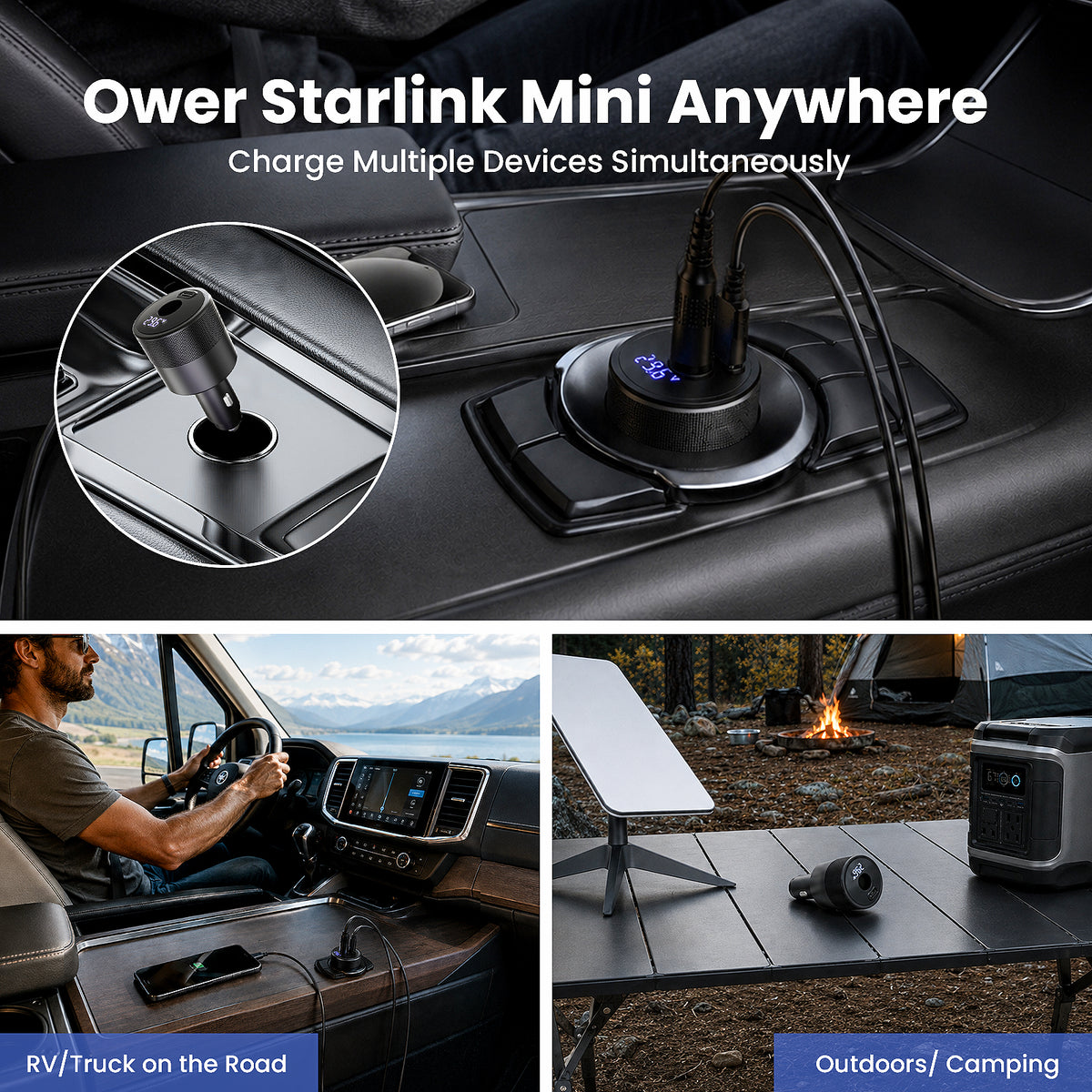 Starlink Mini 12V/24V Car Charger with USB-C - 30V 2A Output