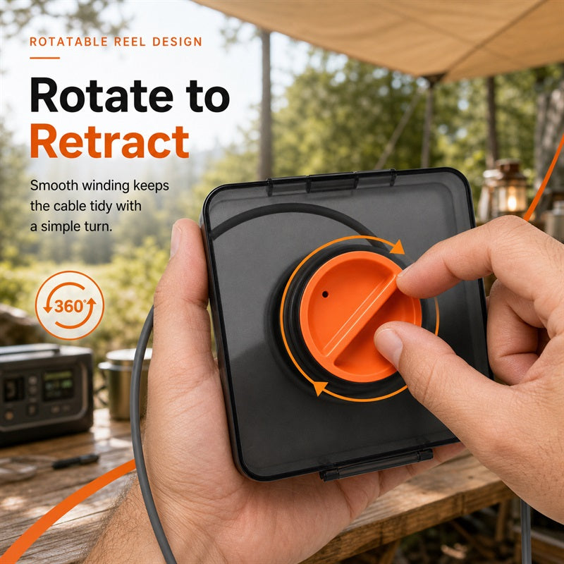 Manual rewind dial on Starlink Mini retractable cable reel for smooth cable storage