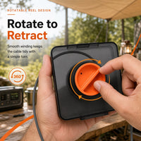 Manual rewind dial on Starlink Mini retractable cable reel for smooth cable storage