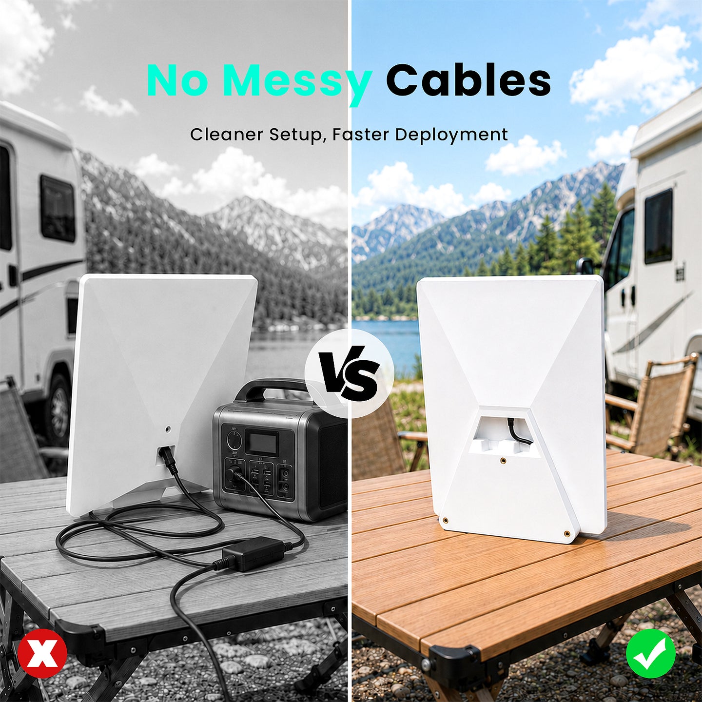 Cable-free Starlink Mini portable battery stand for cleaner RV and camping setup