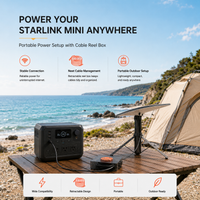 Portable Starlink Mini power setup with retractable cable reel box for neat cable management