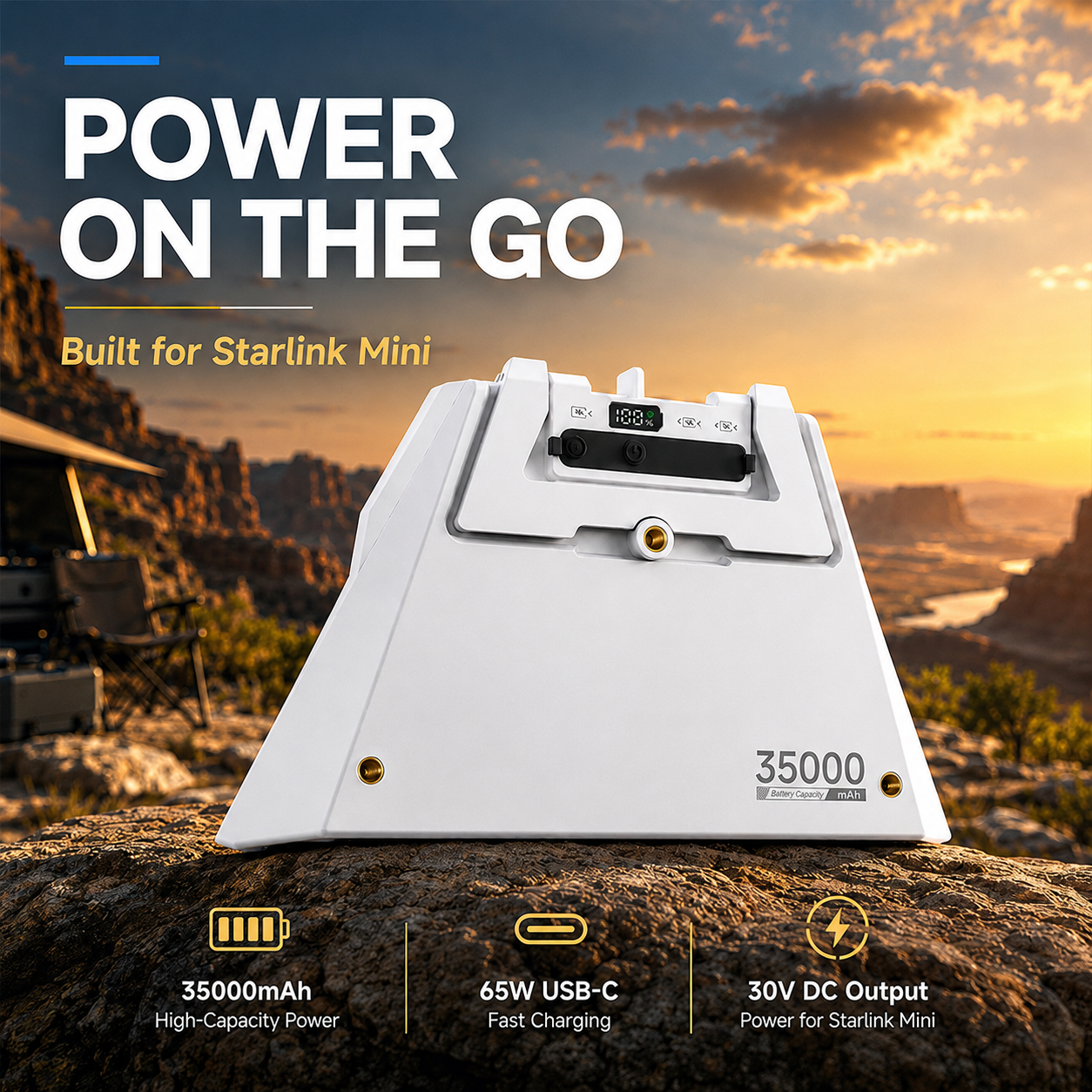 Starlink Mini 129Wh snap-fit battery 35000mAh 65W USB-C 30V DC output