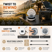 Twist-to-rewind cable reel organizer with switchable cable design and 10m or 15m length options