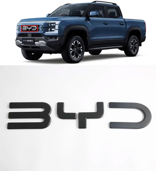 Car Accessories Front Letter BYD Car Emblem Badge for BYD Shark 6 Auto Letters 3M Adhesive Raised Decal Front Grille Emblem (Matte Black)