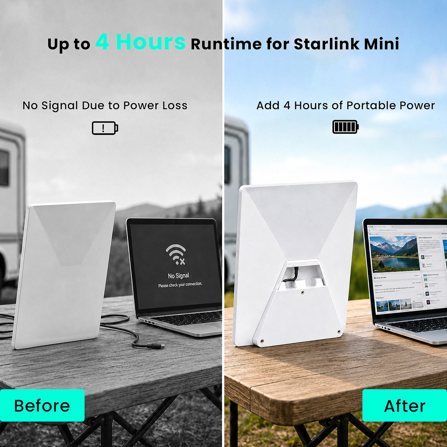 Starlink Mini battery pack adding up to 4 hours of portable power for remote internet use