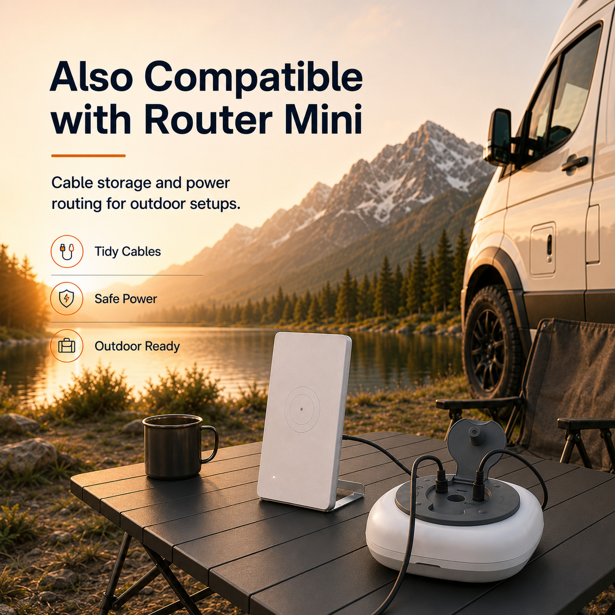 Cable storage hub also compatible with Router Mini outdoor cable routing