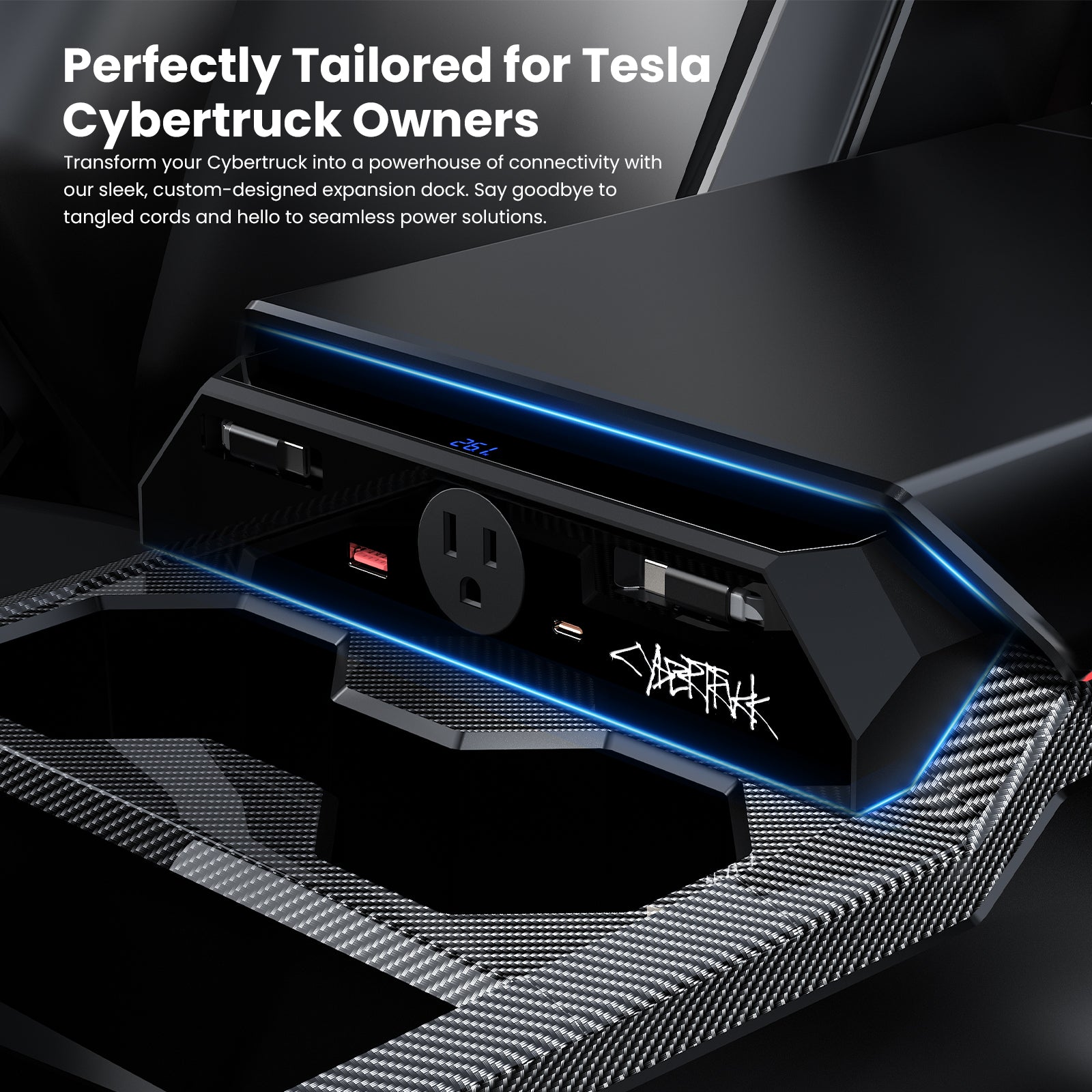 Center Console 110V/USB Charger Hub Outlet With 110V(AC)/5V For Tesla Cybertruck