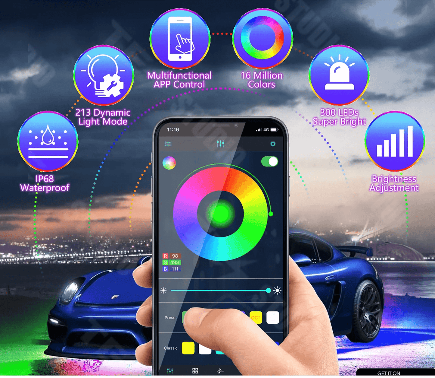 Model 3/Y/X/S Multi-function RGB LED Frunk Light Strip