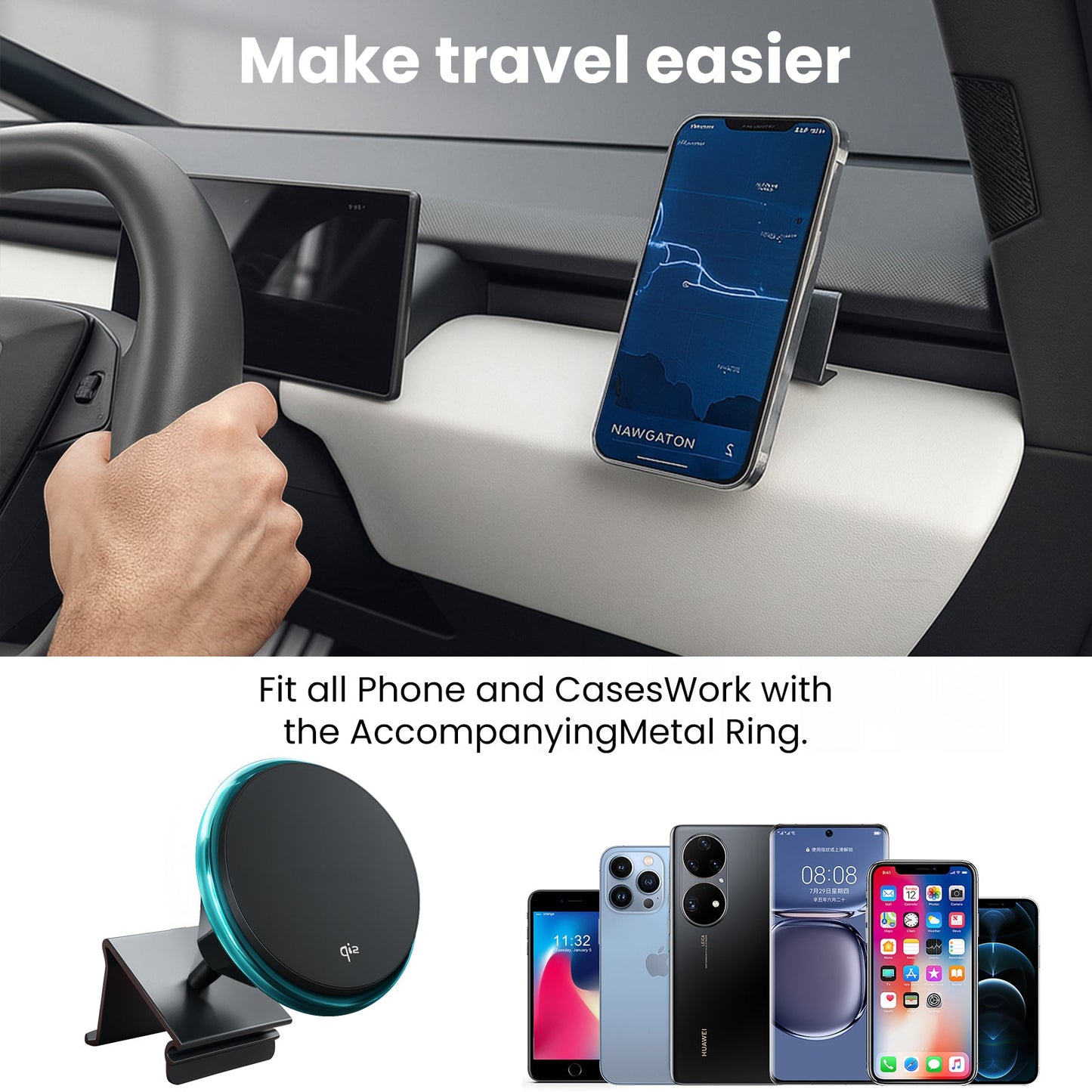 Sleek Magnetic Charging Dashboard Phone Mount with Seamless For Tesla Cybertruck