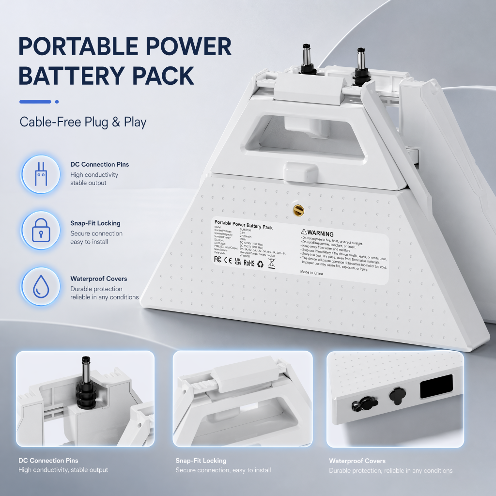 Portable power battery pack cable-free plug and play for Starlink Mini