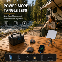 Starlink Mini cable reel organizer used with a portable power station for camping cable management