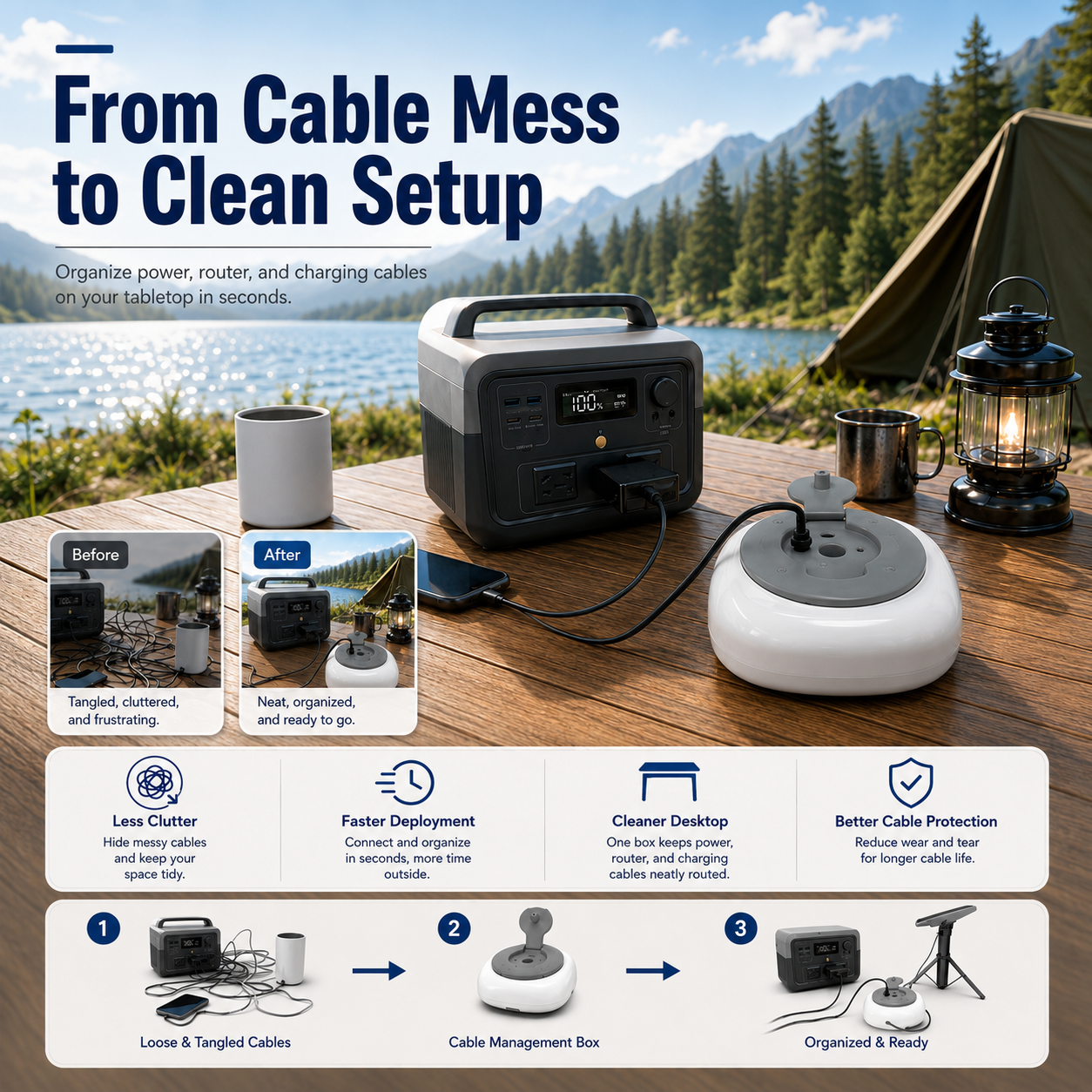 From cable mess to clean setup with Starlink Mini cable storage hub and power station
