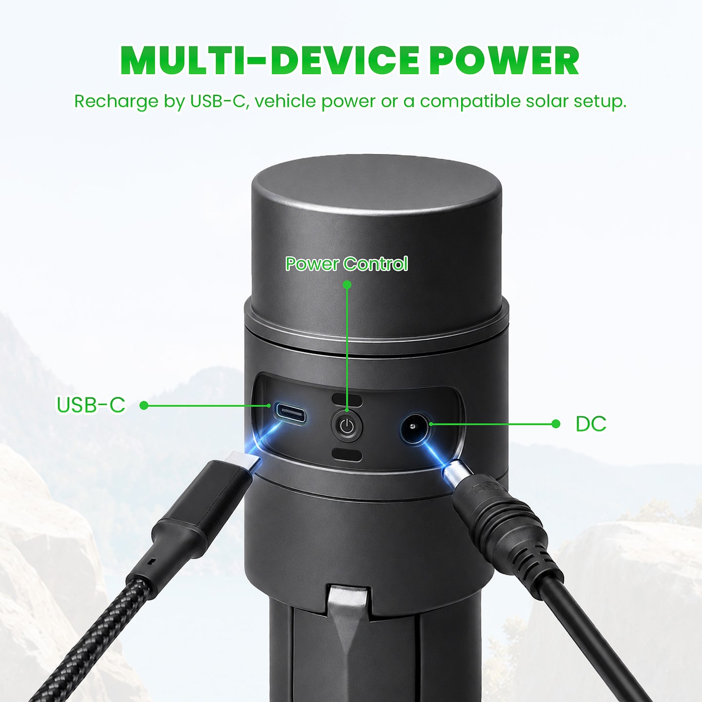 Starlink Mini battery tripod mount with USB-C, DC port and power control for multi-device power