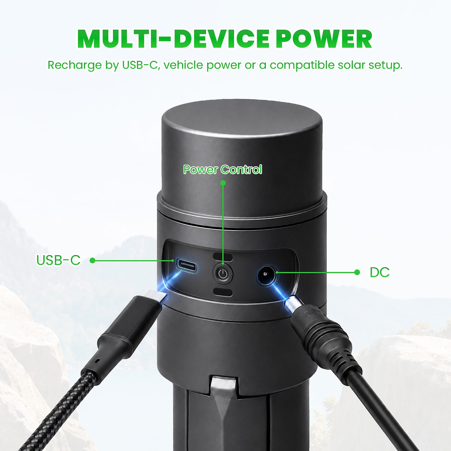 Starlink Mini battery tripod mount with USB-C, DC port and power control for multi-device power
