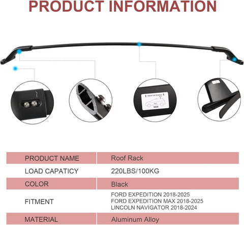 Roof Racks Cross Bars for Ford Expedition/Max 2018-2025 & Lincoln Navigator 2018-2024