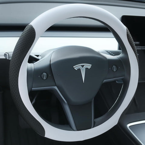 Ctmods 2026 Non-Slip Breathable Nappa Leather Steering Wheel Protector Cover for Tesla Model 3/Y