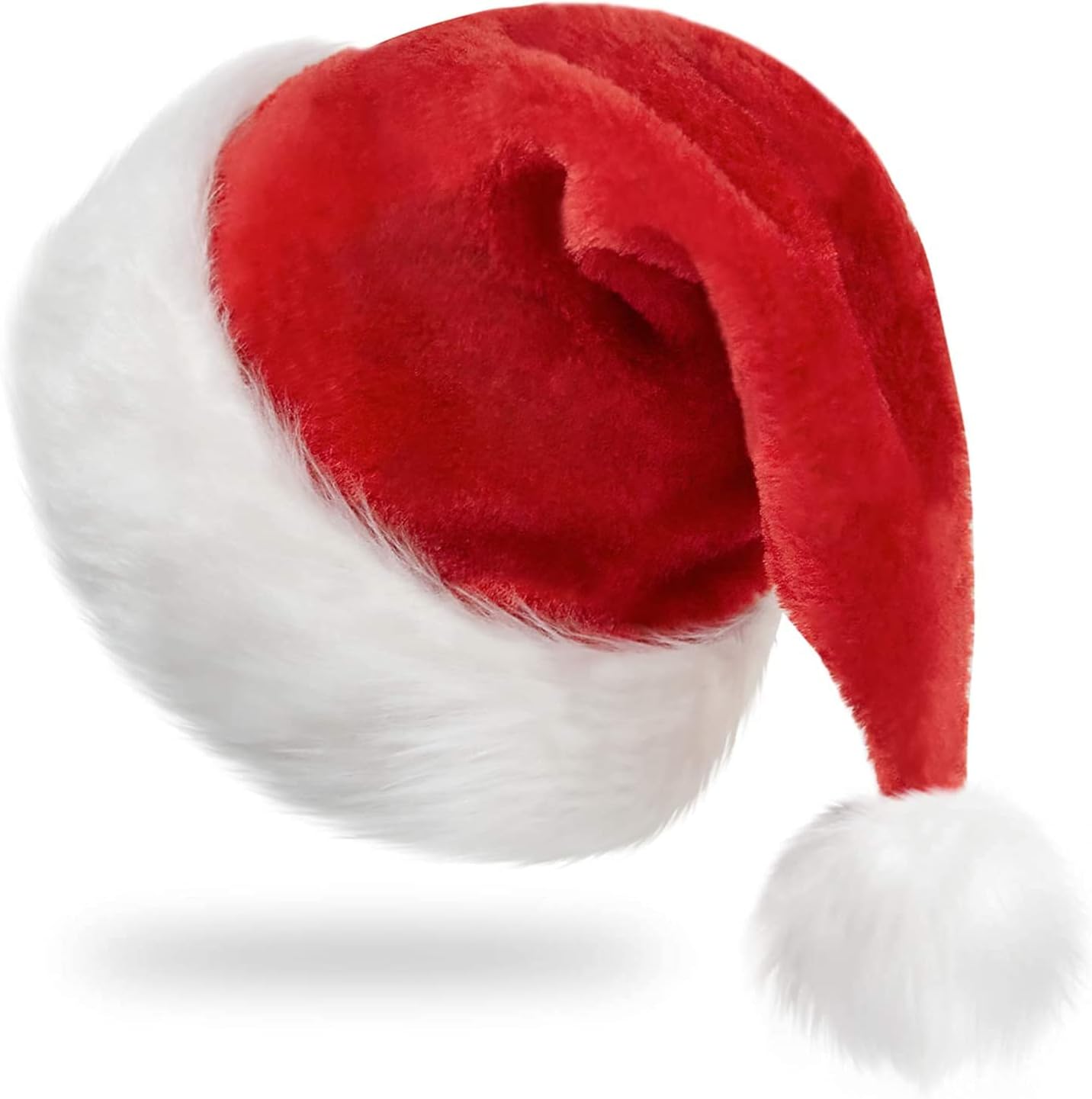 Fluffy Santa Hat for Adults – Soft Plush Velvet Comfort Christmas Hat, Classic Red & White Xmas Holiday Party Costume Accessory