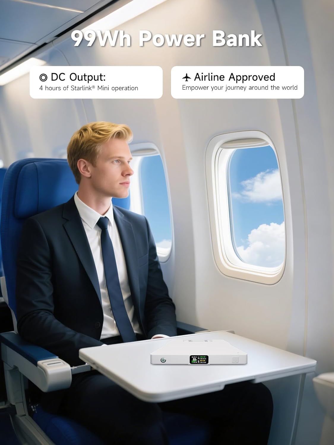 Power Bank for Starlink Mini — 99Wh Portable Charger with USB-C Bidirectional PD LCD Display Smart App DC Cable