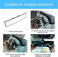 12 Inch HD Car Rearview Mirrors, Shock Resistant Interior Clip-on Panoramic Rear View Mirror for Cars/SUVs/Trucks/Vehicles