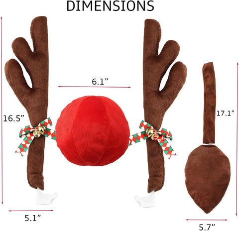 Premium Reindeer Antlers for Cars - Car Christmas Decorations Antlers with Nose and Tail Auto Accessories