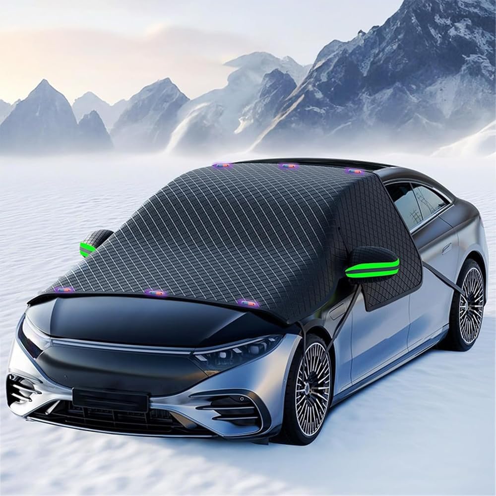 Cubierta de nieve para parabrisas de invierno — Cubierta magnética para hielo y escarcha con protector de ventanas laterales y espejos, protección de parabrisas de coche grande para sedanes, SUV, camiones
