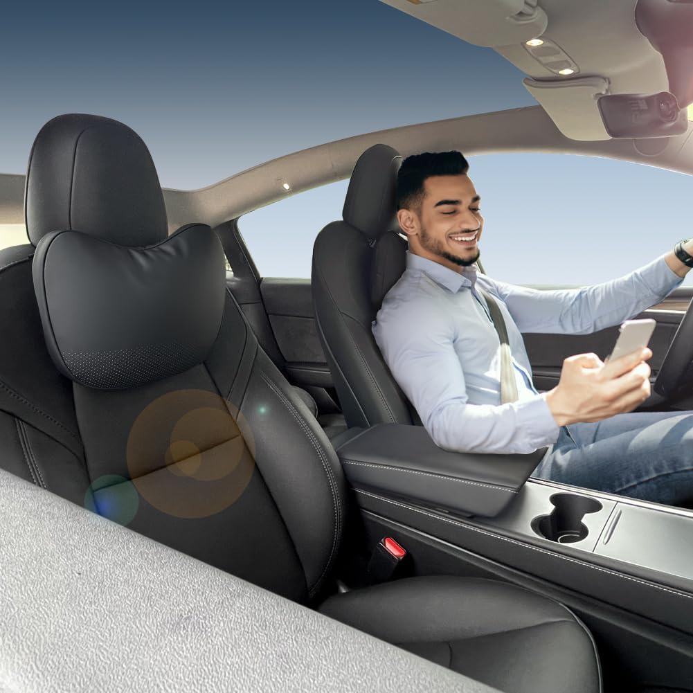 2026 Ctmods Nappa Leather Headrest Pillow 2 Packs for Tesla Neck Pillow Uniquely Designed for Tesla Model Y/3/S/X