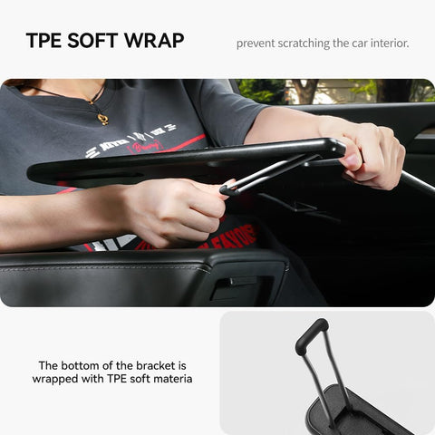 Ctmods Foldable Desk Food Tray (Carbon Edition) for Tesla Model Y/3/S/X- Upgraded Table with Support Leg for Dining, in-Car Work, Travel and Outdoor