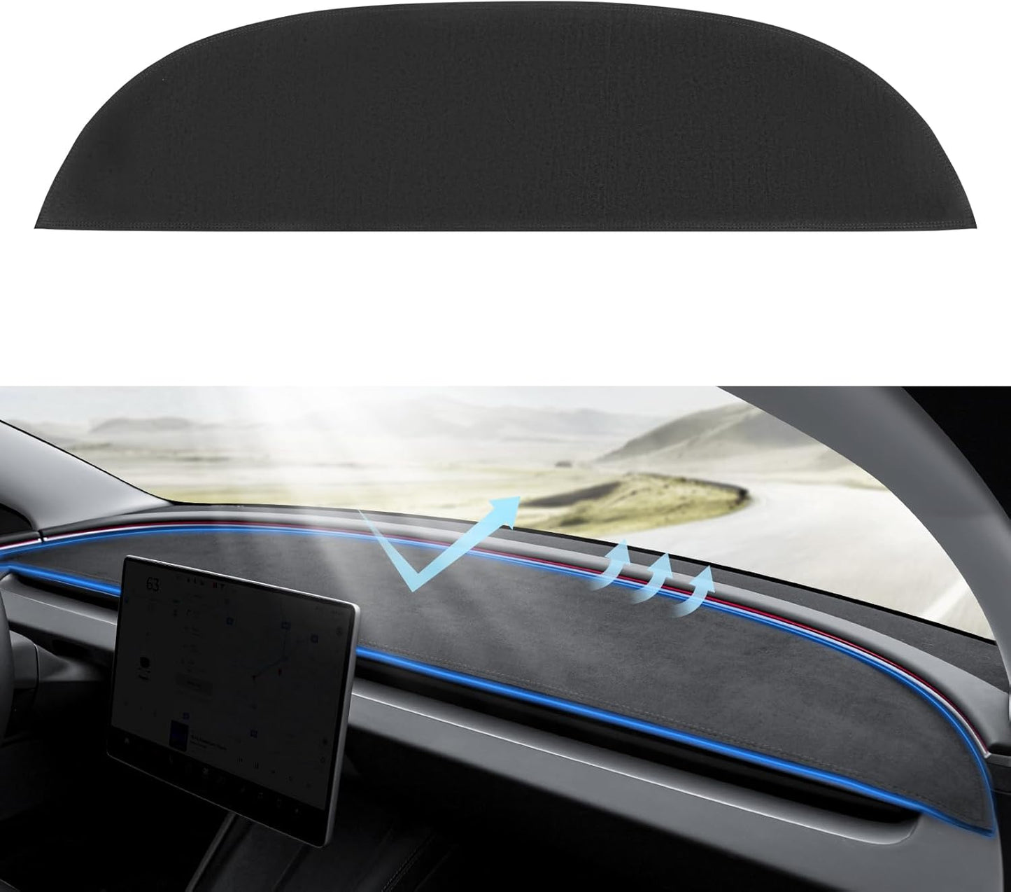 Ctmods 2026 Anti-Glare and Dustproof Dashboard Cover Suede Dashboard Pad Dash Mat for tesla 3/Y