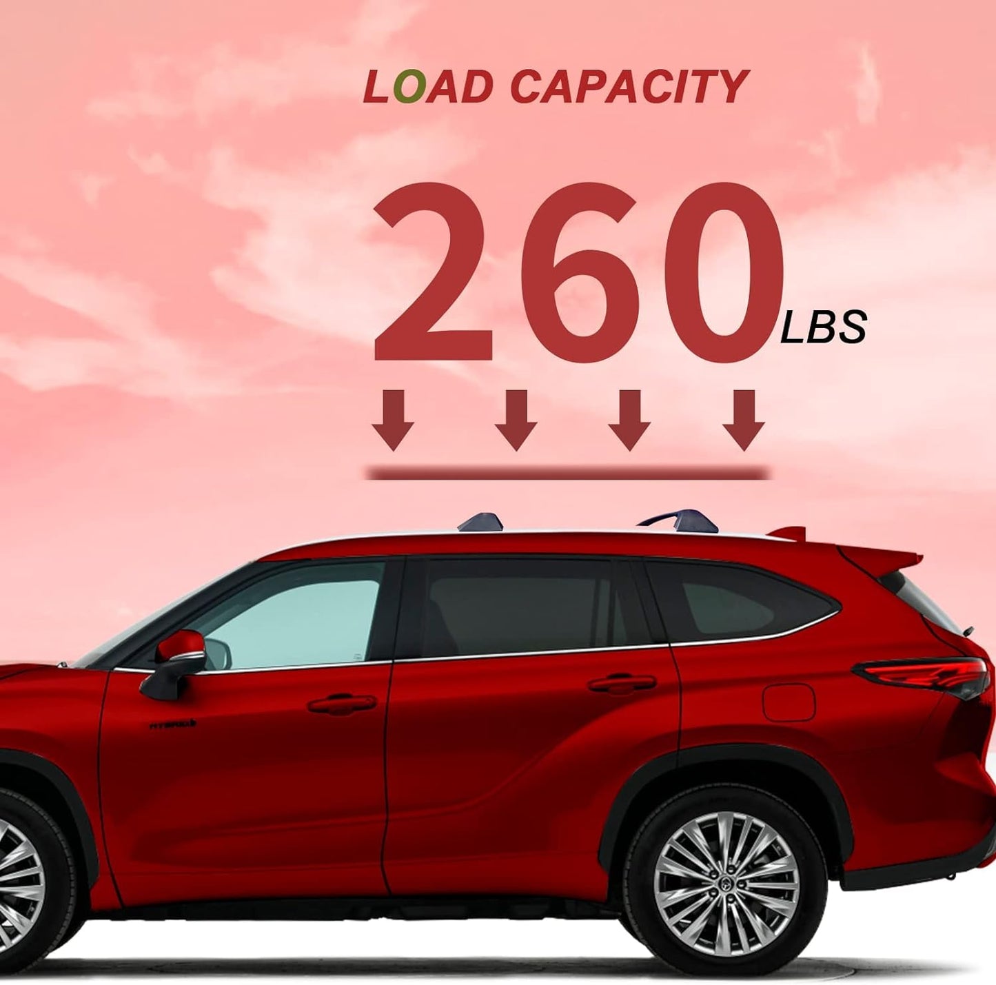 قضبان متقاطعة قابلة للقفل 260 رطل رفوف سقف لتويوتا هايلاندر 2020 - 2025 XLE Limited Platinum Hybrid (ليست لـ L/LE/LE Hybrid)